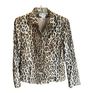 Helene Berman London Vintage Cheetah Print Faux Fur Shirt Coat Size L